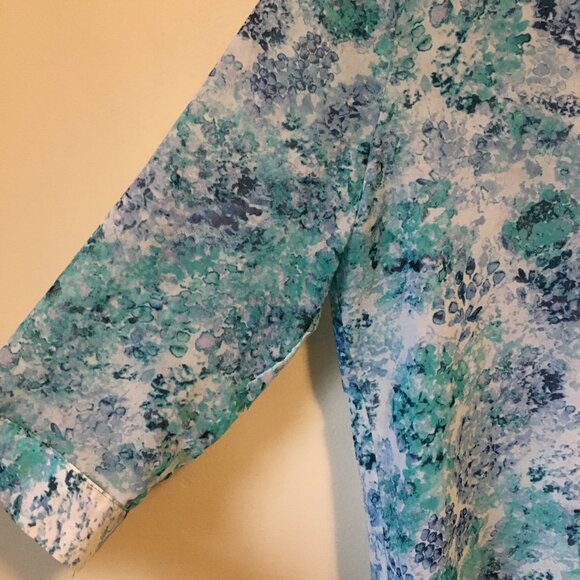 Abstract Watercolour Mermaidcore Print Sheer Button Up Collar Tunic Shirt - Picture 7 of 16